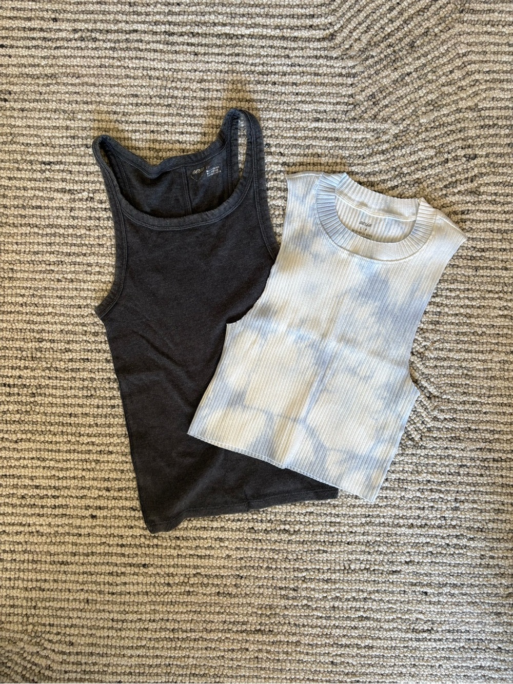 Aerie Ribbed Tank Pair - Black & Light Blue Tie-Dye